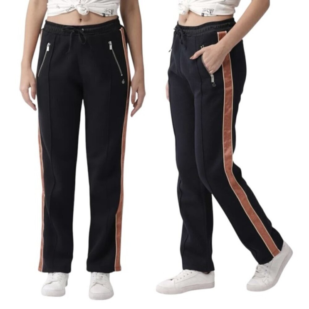 NWT Scotch & Soda Women’s Track Pants XS Black Copper Sport Striped Pant